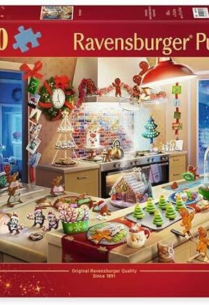 The Ravensburger - Merry Mischief - 1000 Piece Jigsaw Puzzle - Caper with Gingerbread Men as They Wreak Havoc in The Kitchen - Stunning Detail - Premium Quality - Ages 12+