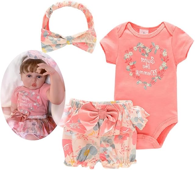 The Reborn Baby Doll Clothes 22 inch Accessories Outfit Newborn Girl Orange 3 Pcs Set for 22-24 inch Reborn Doll