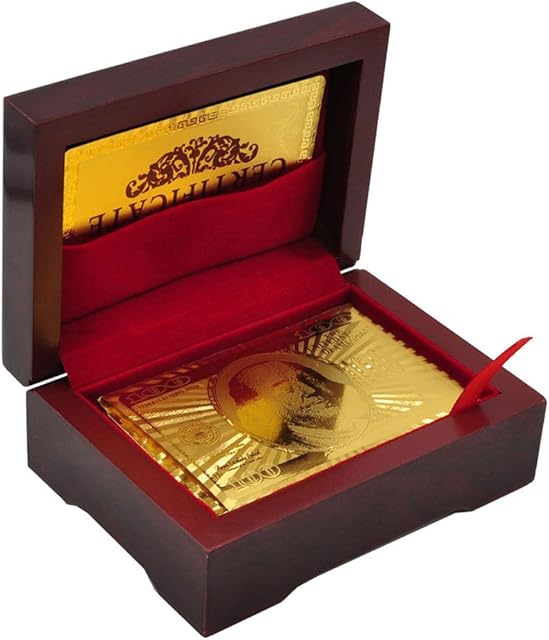 The Luxury 24K Gold Foil Poker Playing Cards Deck of Cards with Wooden Gift Box, Premium Waterproof Poker Cards for Party and Card Decks Game, Standard Size