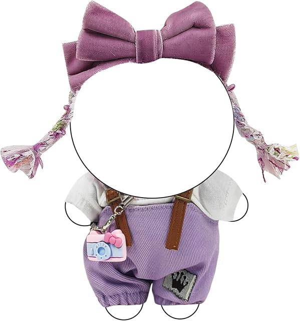 The Doll Clothes –Purple Outfits 5-Piece Set for 17cm LBB, Includes: Purple Bow Hairband,Clip-on Braids,White & Purple Top, Overalls, Camera Charm——Doll Not Included