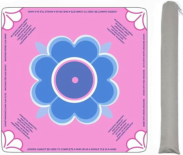 The Pink Mahjong Mat for Table with Rules Anti Slip and Noise Reduction Table Cover for Mahjong, Poker, Card Games, Board Games, Dominoes, Tile Games 31.5" x 31.5" with 1 Carrying Bag