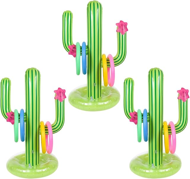 The 3 Pack Inflatable Cactus Ring Toss Game Sets,Cactus Pool Game Toys Target Toss Floating Swimming Summer Game Toys for Mexican Fiesta Party Accessories Hawaiian Pool Beach Party Decoration Supplies