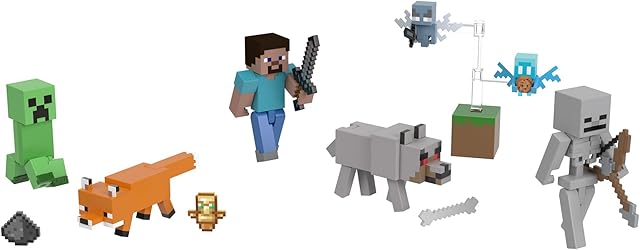 The Mattel Minecraft Craft-A-Block Assortment Figures, Authentic Pixelated Video-Game Characters, Action Toy to Create, Explore and Survive, Collectible Gift for Fans Age 6 Years and Older
