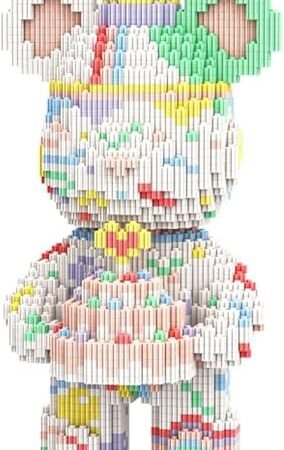 The PIANTION Animal Birthday Cake Bear Micro Building Blocks Set(3000PCS XQ038) 12.6in High Series,Gifts Suitable for Adults