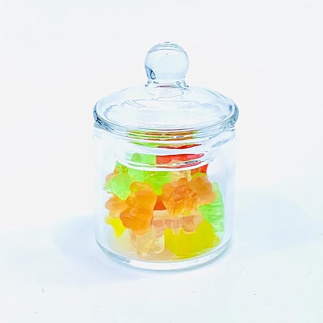 The Miniature Glass Jar with 10 pcs Miniature Gummy Model, Tiny Gummy Glass Jar, Dollhouse Mini Glass Jar, 1:12 Scale, for Dollhouse Miniature, Fairy Garden, Diorama