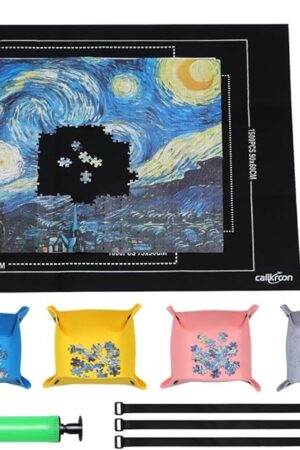 The Puzzle roll up mat Set of 4 for 500-1500 Piece Puzzles, a Great Gift for Puzzle Lovers, Soft Felt Weave, Easy to Carry When Traveling