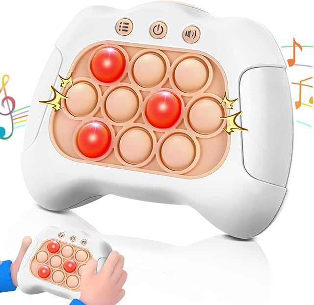 The Quick Push Game,Pop Game Fidget Toys, Fast Push Bubble Game, Handheld Puzzle Game Sensory Toys ,Light Up Push Pop Game for Kids 3-12 Girls and Boys Teens Adults Decompression (White)