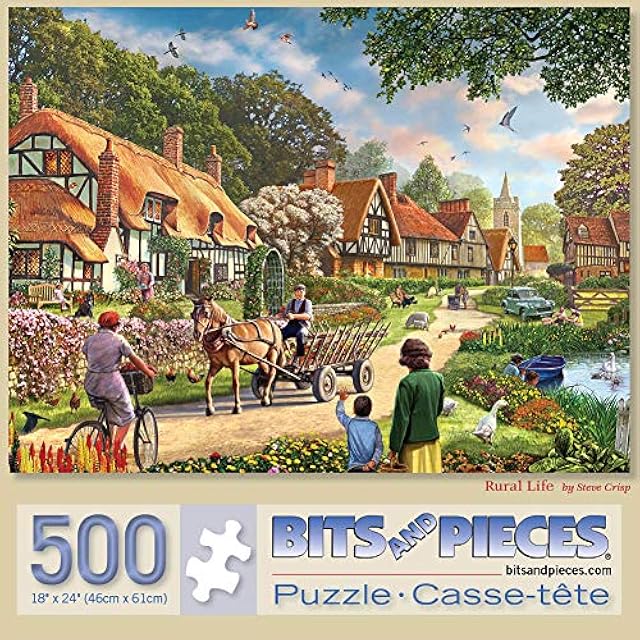 The Bits and Pieces - 500 Piece Jigsaw Puzzle for Adults 18" x 24" - Rural Life - 500 pc Old Fashioned Cottage Village Jigsaw by Artist Steve Crisp
