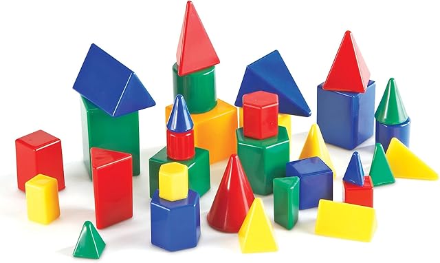 The Learning Resources Mini GeoSolids, Geometry for Kids, Homeschool, Colorful Plastic Geometric Shapes, Teacher Accessories, 32 Pieces, Ages 5+