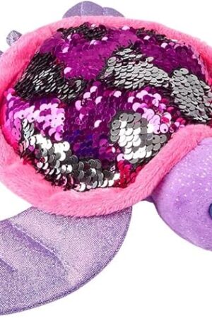 The Reversible Sequin Sea Turtle Plush Toy (11") Stuffed Animal Reversible Sequins Hot Pink/Silver Birthday Party Favor Decor Sea Creature Oceanic Animal