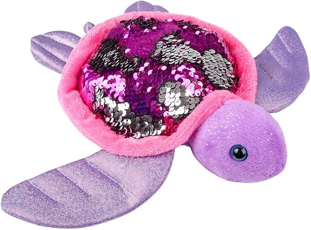 The Reversible Sequin Sea Turtle Plush Toy (11") Stuffed Animal Reversible Sequins Hot Pink/Silver Birthday Party Favor Decor Sea Creature Oceanic Animal