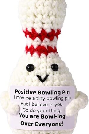 The Positive Crochet Bowling Ball, Cute Emotional Knitted Plush Doll Toy Creative Stuffed Bowling Ball with Encouraging Card Funny Positive Gifts for Family Friends