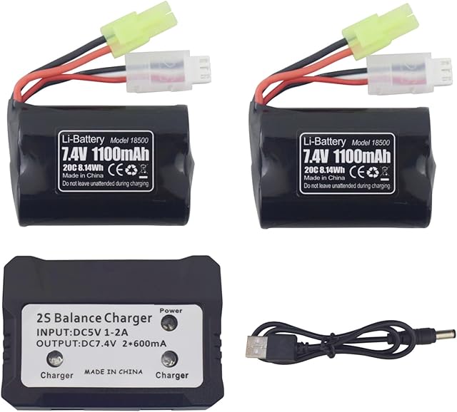 The sea jump 2PCS 1100mAh Lithium Battery with 2in1 Charger for H102 TX121 High Speed RC Boat Outdoor Water Electric RC Toy Rowing Spare Parts