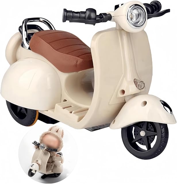 The Motorcycles Scooter Toy Doll - with Light and Music, Cute Have a Seat for Accessories, Decor Desktop Ornaments Collectors (Off-White)