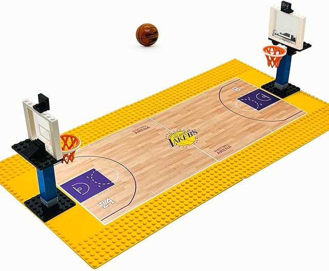 The Building Blocks Basketball Court Baseplates & 2 Hoop Stands Basketball Playset STEM Education Toy for Kids Compatible with Major Brick Brands