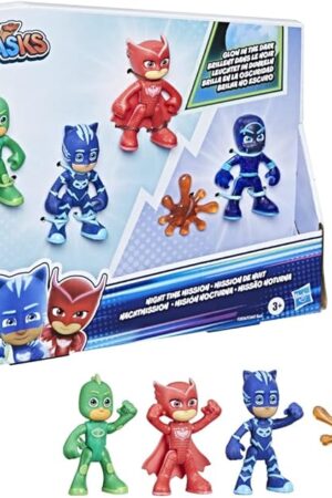 The PJ Masks Night Time Mission Glow-in-The-Dark Action Figure Set, Preschool Toy for Kids Ages 3 and Up, 4 Figures and 1 Accessory