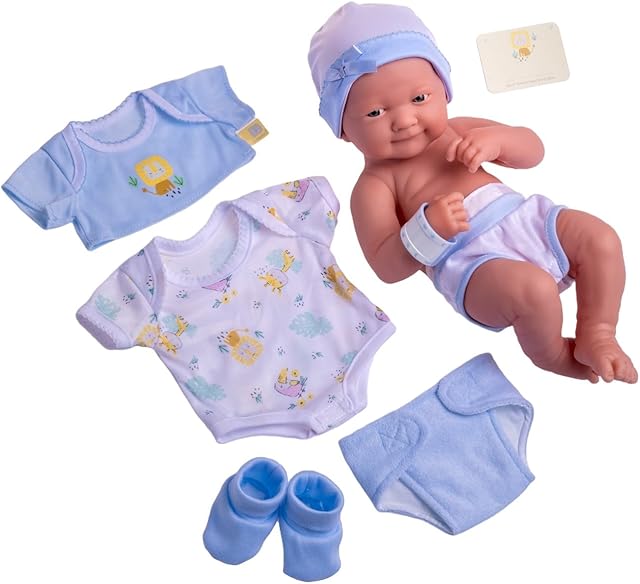 The 8 piece Layette Baby Doll Gift Set | JC Toys - La Newborn Nursery | 14" Life-Like Smiling Doll w/ Accessories | Blue | Ages 2+