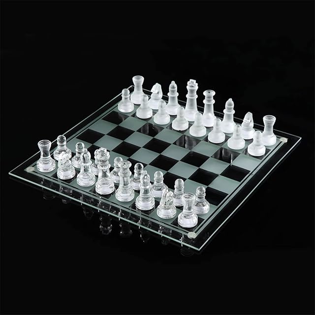 The Elegant 10" Glass Chess Set - Premium Quality Board Game for All Ages for Chess Enthusiasts and Home Decor