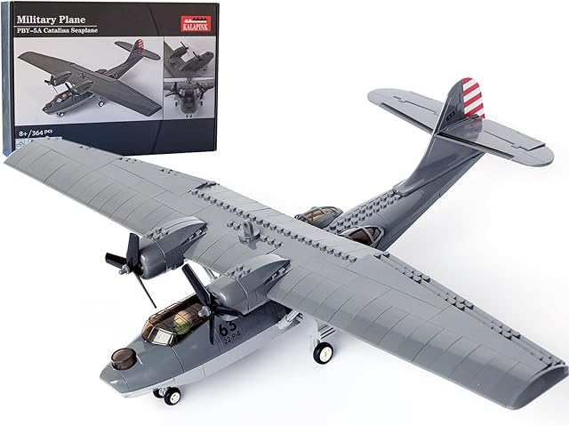 The PBY-5A Catalina Seaplane Military Plane Building Block Set (364 pcs), Army Planes Model for Kids (8+Years) Adults and Lovers of Army Airplane