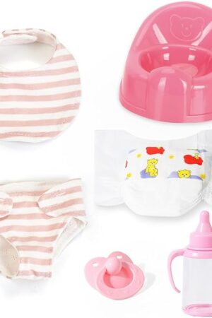 The Realistic Baby Doll Accessories Set Toys for 12 inch Dolls Includes Doll Potty, Bib,Pacifier,Diaper and Feeding Bottle Perfect for Kids, Toddlers, and Girls