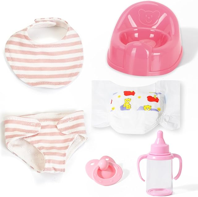 The Realistic Baby Doll Accessories Set Toys for 12 inch Dolls Includes Doll Potty, Bib,Pacifier,Diaper and Feeding Bottle Perfect for Kids, Toddlers, and Girls