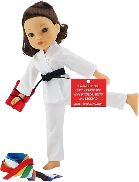 The Emily Rose 14 Inch Doll Sports Clothes | 12 PC 14" Doll Karate Outfit Gift Set with All 9 Color Belts Accessories! | Gift Boxed! | Does NOT fit Baby Doll