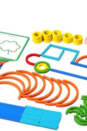 The Practical Life/Sensorial Sticks & Rings Shape/Letter Puzzle Construction Set Card Pattern Matching Blocks Logical Educational STEM Classroom Family Game Toy Boy Girl 3-8 Years Gift