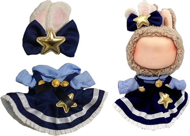 The Clothes for Labubu, 2-Piece Skirt & Hair Accessories Outfit Set for Labubu Doll - 17cm Dolls Clothes Cute & Unique Character Theme Design (NO Doll)