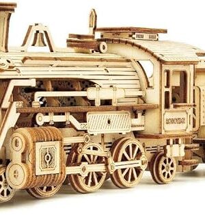 The ROKR Model Car Kits Wooden 3D Puzzles Model Building Kits for Adults to Build-Educational Brain Teaser Assembly Model, Desk Decor/DIY Hobbies/Gifts for Teens&Kid (Prime Steam Express/12.1*2.7*3.3)