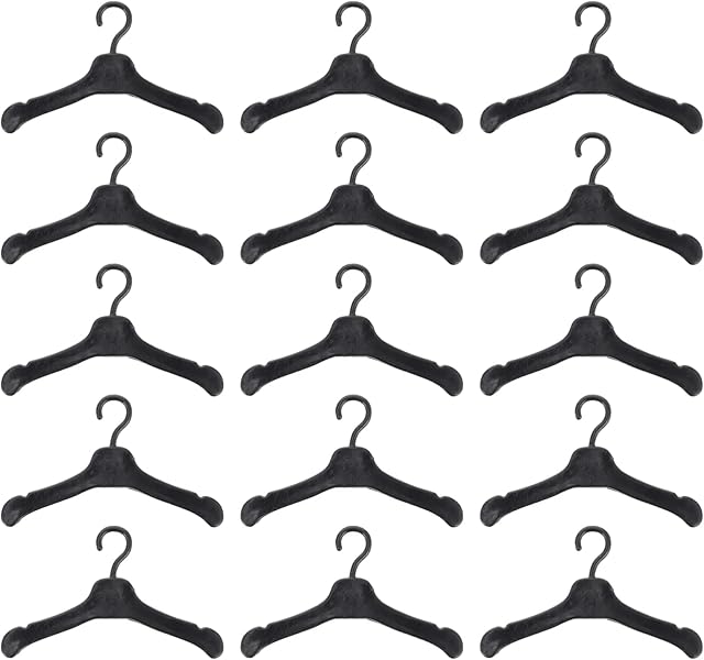 The 50Pcs Plastic Doll Clothes Hangers Doll Outfit Hanger Miniature Clothes Hanger Dollhouse Clothes Accessories (Black)