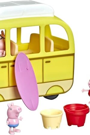 The Peppa Pig - Beach Camper, Preschool Toy Vehicle, 10 Pieces, Wheels Spin, Ages 3 and up, Multicoloured