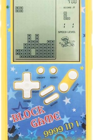 The Retro Block Game Console with Color Shell and Large Screen, 23 Games, Powered by 2 AA Batteries, Yellow