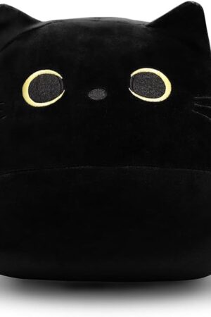 The Pochita 3D Black Cat Plush Stuffed Animal Toy Pillow, Fat Plushie, Kawaii Pillows Cat Shape Design Lumbar Back Cushion Decoration