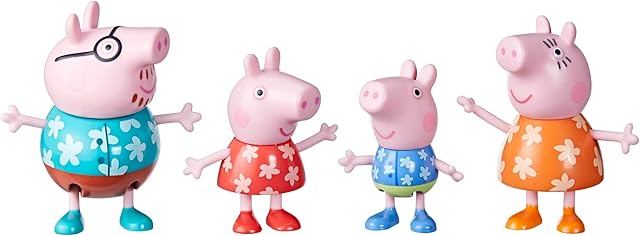 The Peppa Pig Toys Peppa's Family Holiday, 4 Family Figures in Tropical Holiday Outfits, Preschool Toys for 3 Year Old Girls and Boys and Up