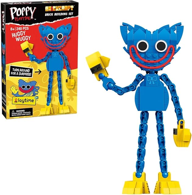 The Officially Licensed Poppy Playtime Huggy Wuggy with Posable Limbs and Interchangeable Faces Included 240 Pieces Multicolored Brick Building Set