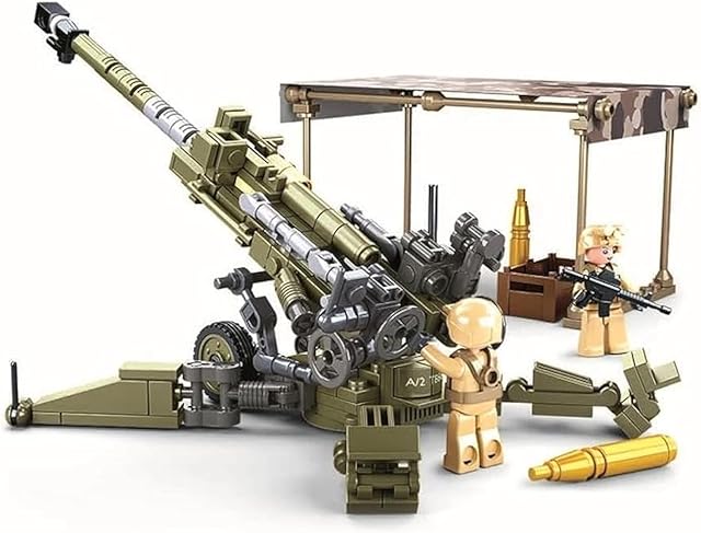 The General Jim’s US Army 155mm Howitzer Building Set – 258 Pieces – WWII Korea Vietnam Artillery Model – Army Green with Camouflage – Includes 2 Soldier Figures – Rotating Turret – Compatible Bricks - Sextoyzone