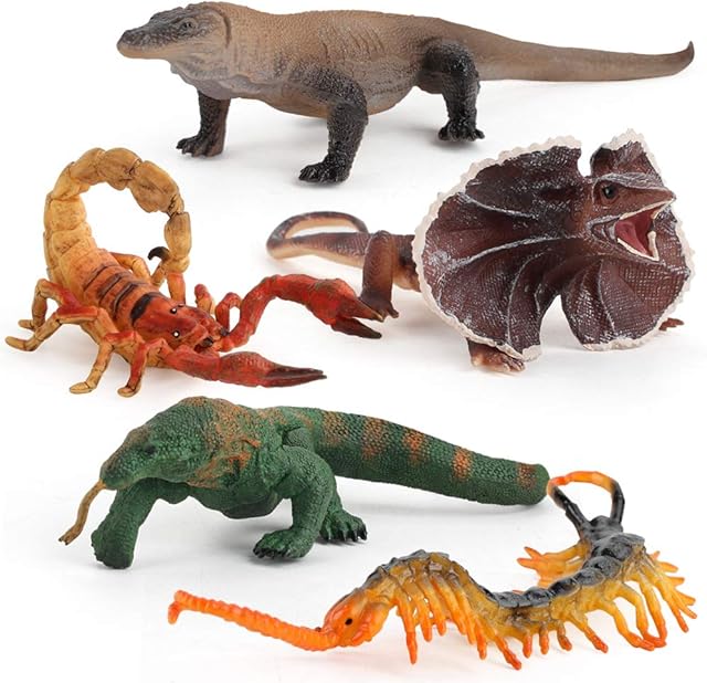 The Fantarea 5 PCS Wild Life Jungle Animal Action Figures Model Goanna Chameleon Lizard Scorpion Scolopendra Party Favors Supplies Cake Toppers Set Toys for 5 6 7 8 Years Old Boys Girls Kid Toddlers