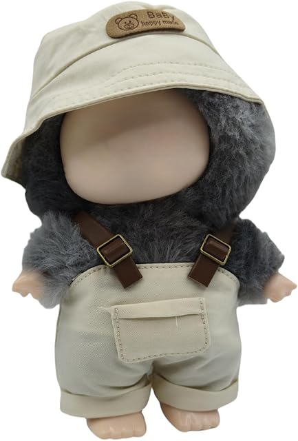 The Stylish Kawaii Overalls Outfit Set 2 Pieces Bib Pants Clothes for Dolls,Cute Doll Clothing Set Replacement Suitable for 15cm 17cm Doll Accessories (NO Doll),Ivory