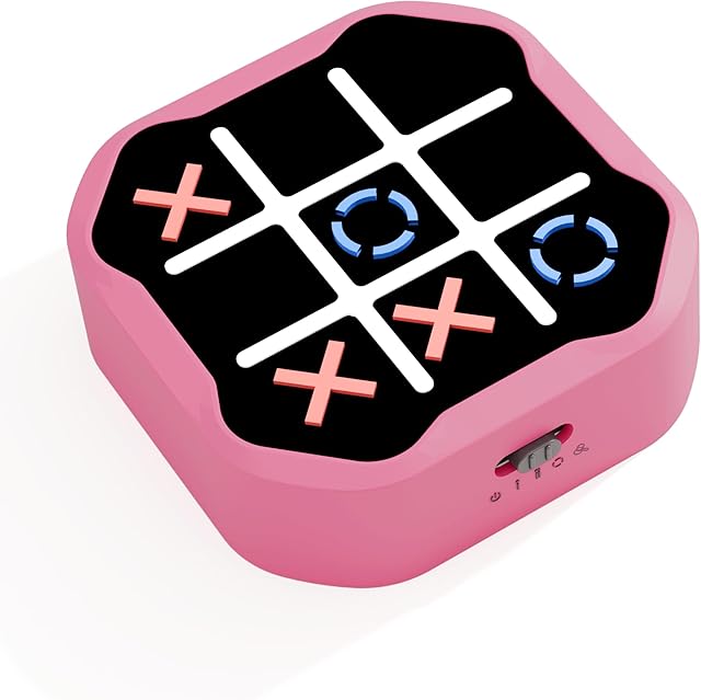 The Handheld Game for Kids, 3-in-1 Electronic Tic Tac Toe Toy with Memory Challenge & Silent Mode, Fun Gift for Boys and Girls, Pink