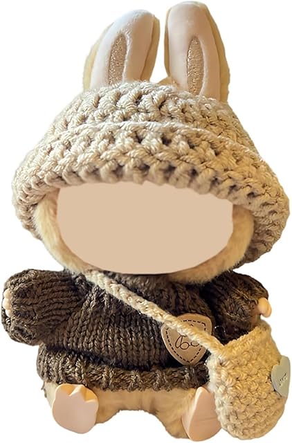 The Clothes for Labubu(NO Doll) , Handcrafted Crochet Set for Labubu Clothes 15cm/17cm Doll, Premium Doll Outfit with Accessories, Stylish Doll Clothes for Labubu Accessories(Knitted) (Kakhi)