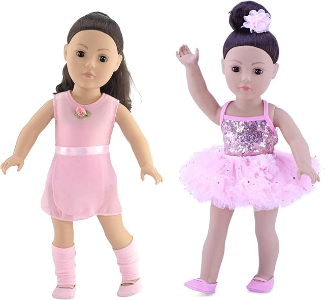 The Emily Rose 18-inch Doll Clothes 7-PC Ballet Essentials Value Bundle - Includes Ballerina Practice Outfit and 4 PC Ballet Dance Recital Clothes & Accessories Set | USA Business