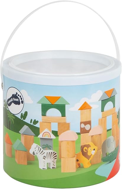 The Small Foot- 50 Wooden Building Block Safari Playset- Stacking Toys for Boys and Girls Ages 12+ Months-Montessori-Perfect for Birthdays and Holidays, 7.5 x 6.4 x 7.5 - Sextoyzone