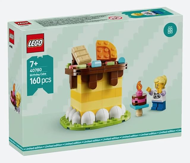 The LEGO Birthday Cake Building Set 40780, 160 Pieces, Ages 7+, Yellow Layered Cake with Minifigure