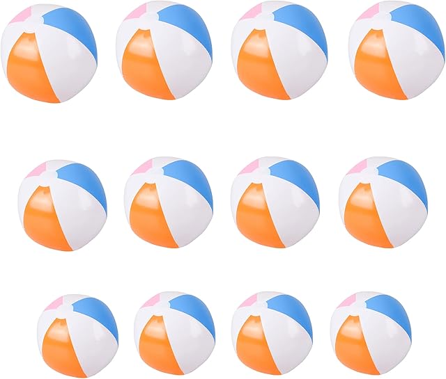 The 12 Beach Balls Variety Size Pack | 4 of Each in 3 Sizes | 20" 16" 12" | 1 Dozen Multi Colored Inflatable Beach Pool Toys (12", 16", 20")