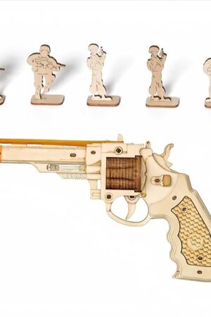 The ROKR 3D Wooden Puzzles Rubber Band Gun Model Craft Kit Unique Gift Mechanical Model Brain Teaser (Revolver Toy)