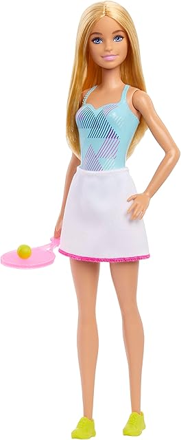 The Barbie Tennis Player Doll (12 inches) with Cute Tennis Outfit with Shirt & Skirt, Tennis Racket & Tennis Ball Accessories, 3 & Up