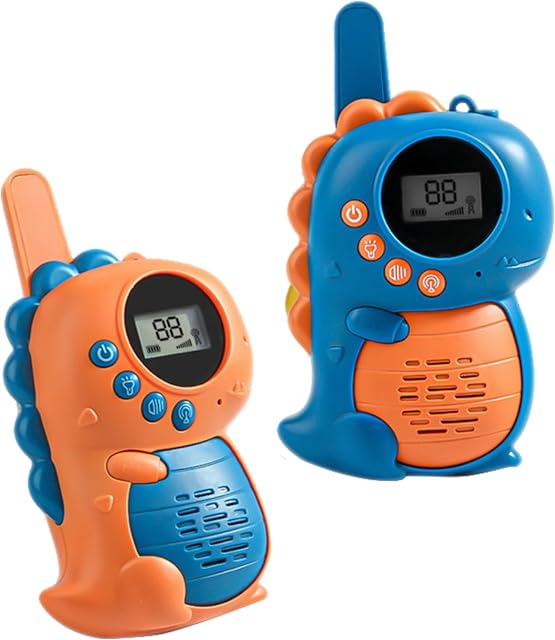 The Kids Walkie Talkies Dino Toys for Boys 2 Pack Birthday Gifts for 3 4 5-7 8 Year Old Boys Camping Outdoor Games,Communication Up to 10,000 Feet, LCD Display & Light