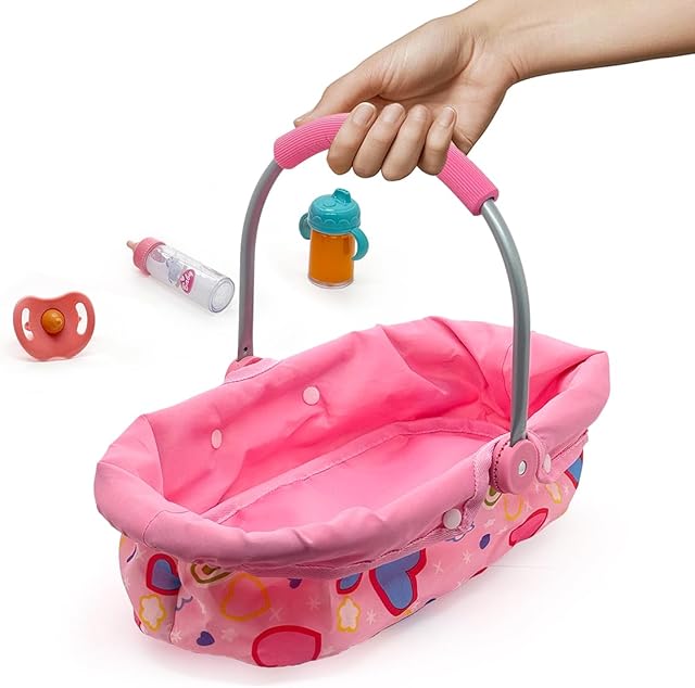 The Baby Doll Accessories Bassinet Portable Carrier with Milk Bottle for 8-12 Inch Baby Doll Crib Set Cradle Sleeping Basket Bed Toys