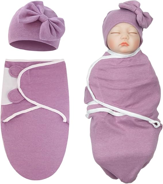 The Reborn Baby Dolls Accessories Purple Swaddle Blanket & Hat 2 Pcs Set for 17-22 Inch Reborn Doll Newborn Baby Girl