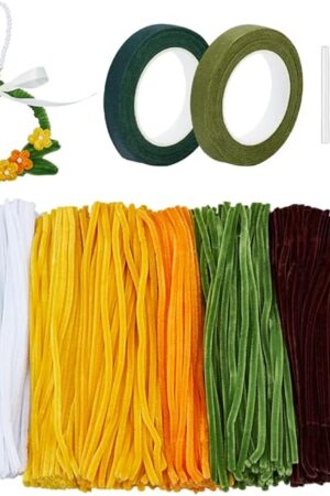 The PH PandaHall 634pcs Sunflower Pipe Cleaners Bulk, 6 Colors Pipe Cleaners Flower Kit Crafts Chenille Stems 12 inch Long Fuzzy Pipecleaners Bouquet Kit for DIY Sunflower Bouquet Making Gifts